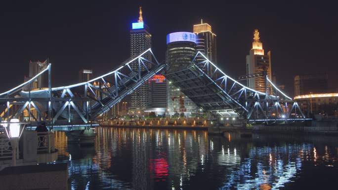 4K 延时摄影 天津解放桥在夜晚开启