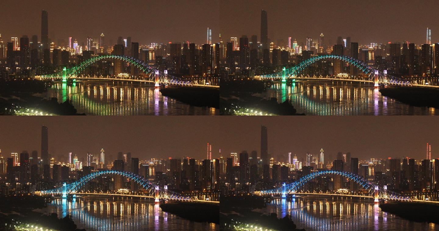 武汉市汉江湾桥与汉口全域摩天建筑群夜景