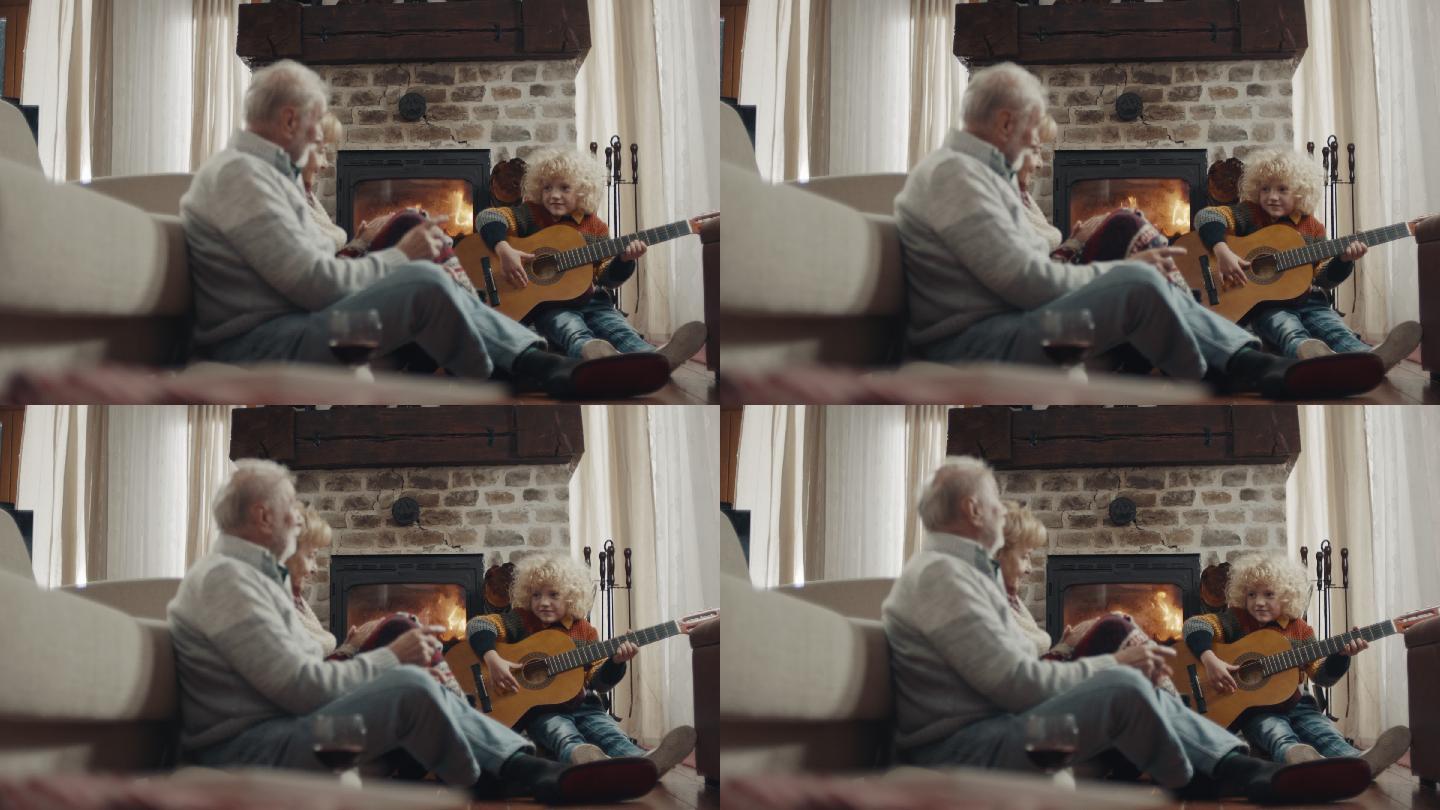 孙子为他的祖父母弹吉他
