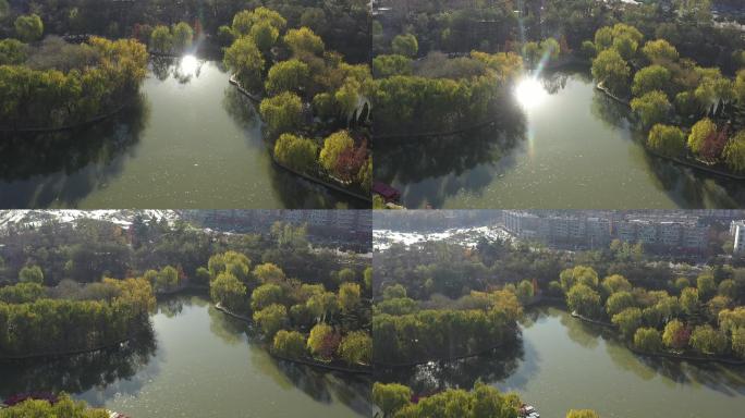 易园航拍河流近景阳光