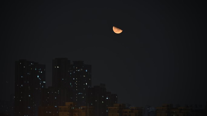 城市夜景月出延时