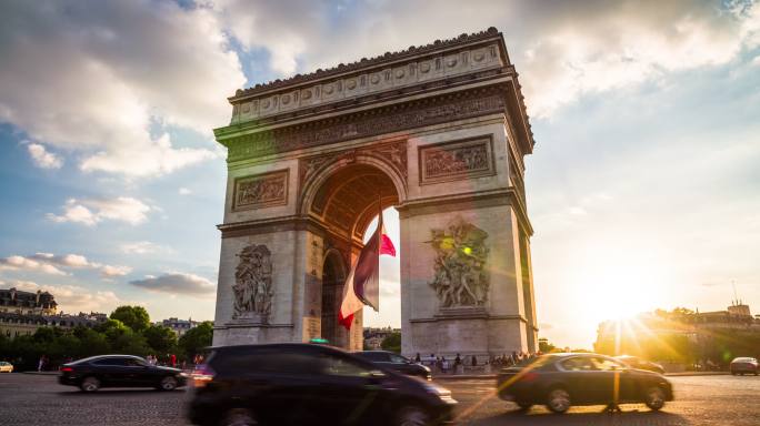巴黎凯旋门纪念碑街道景观