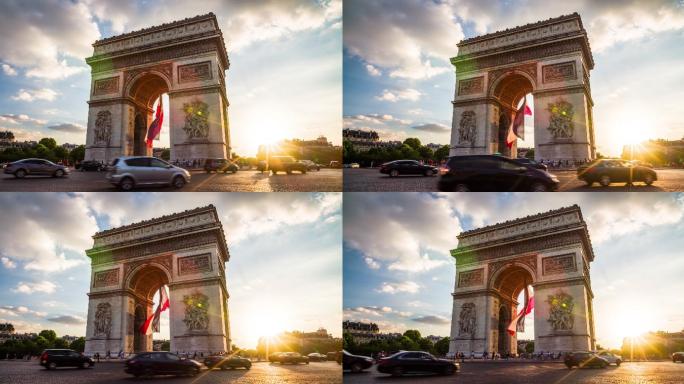 巴黎凯旋门纪念碑街道景观