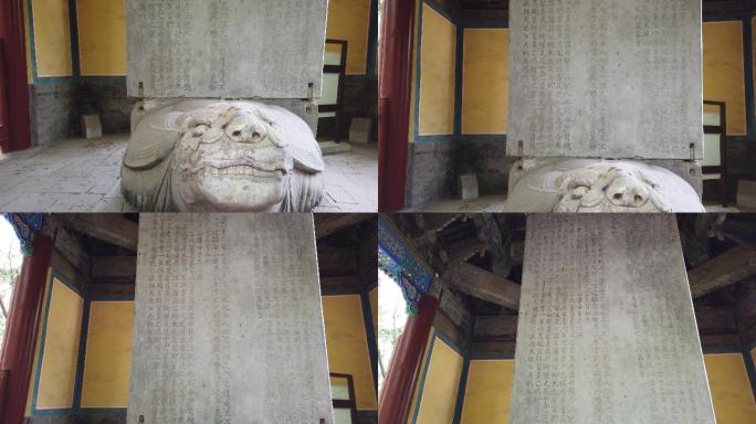 古代亭台，石龟霸下驮龙碑，碑文面拍摄