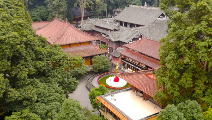 深山古寺庙寺院禅院都江堰普照寺航拍4K