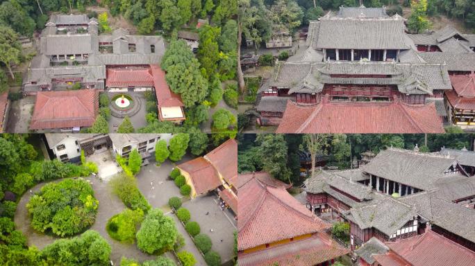 深山古寺庙寺院禅院都江堰普照寺航拍4K