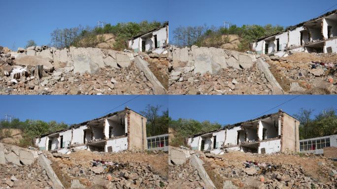 在废墟中被拆毁或损坏的房子