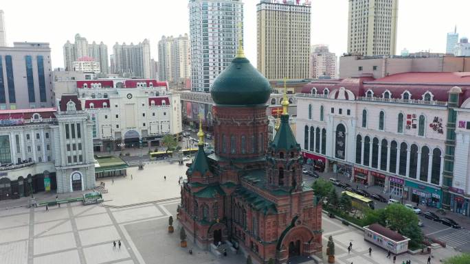哈尔滨圣索菲亚大教堂航拍原素材