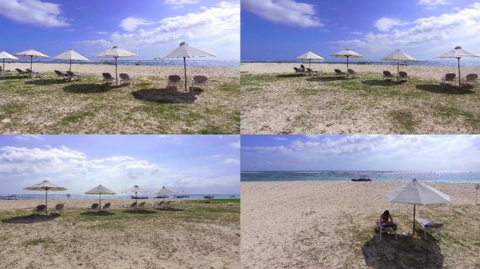 海边沙滩椅太阳伞度假