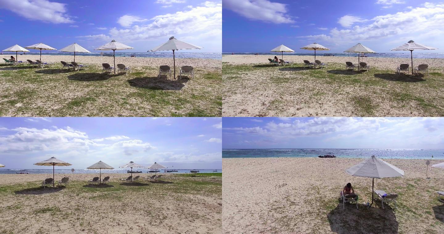 海边沙滩椅太阳伞度假