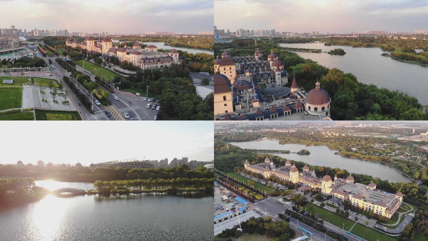 唐山南湖公园铂尔曼大酒店航拍4K素材