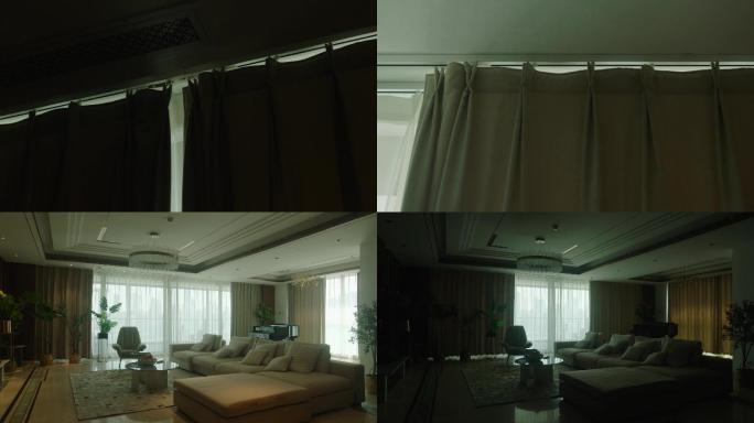 自动窗帘AI智能化房间合上窗帘房间光线