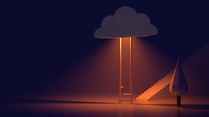 C4D动画背景云朵梯子楼梯创意背景趣味