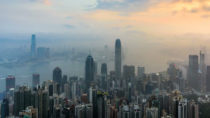 早晨香港云海风景的延时摄影