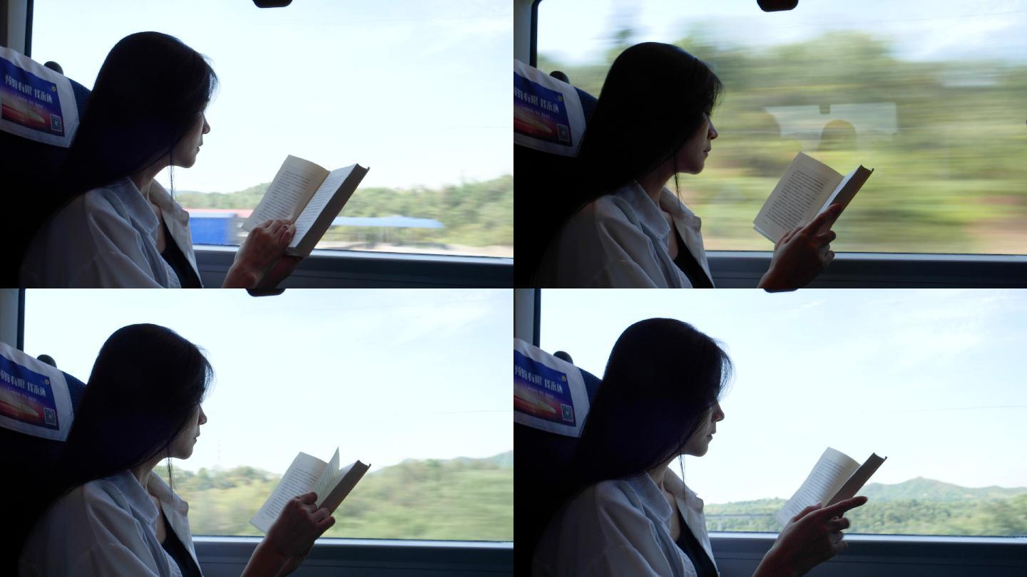 女孩坐在窗边看书4k视频素材