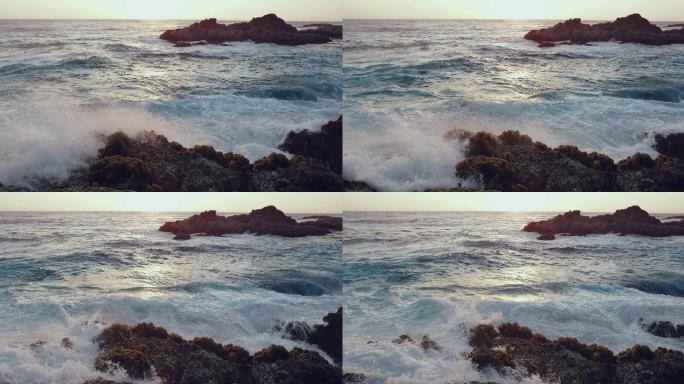 浪花拍击海岸石头