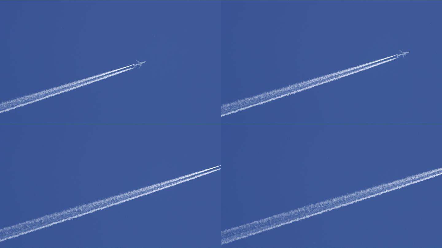 商用飞机在晴朗的蓝天上飞走