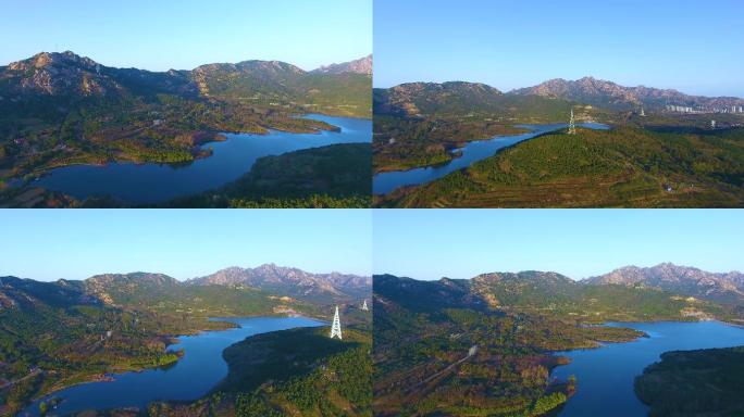 航拍山水湖泊群山4K