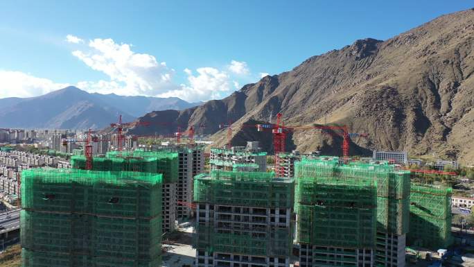 西藏拉萨建筑工地4K航拍