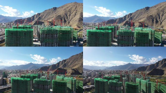 西藏拉萨建筑工地4K航拍