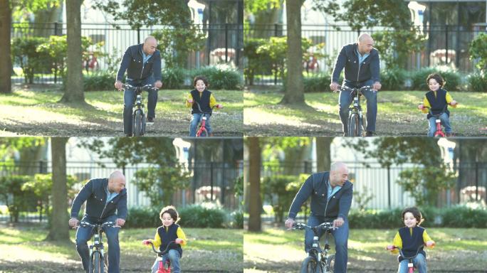 父子在公园里骑自行车
