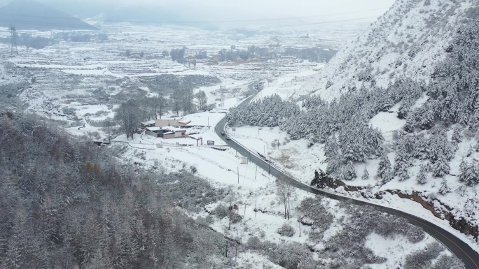 甘肃兰州兴隆山雪景航拍