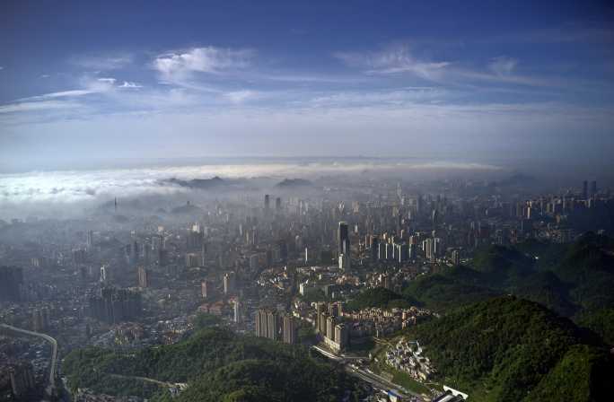 航拍贵阳市云岩区老城区大景