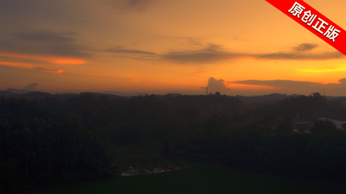 乡村晚霞落日航拍