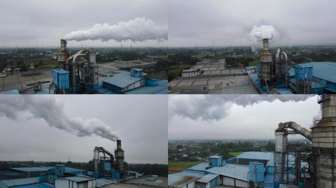 工厂烟囱冒白烟空气污染碳排放碳中和碳达峰