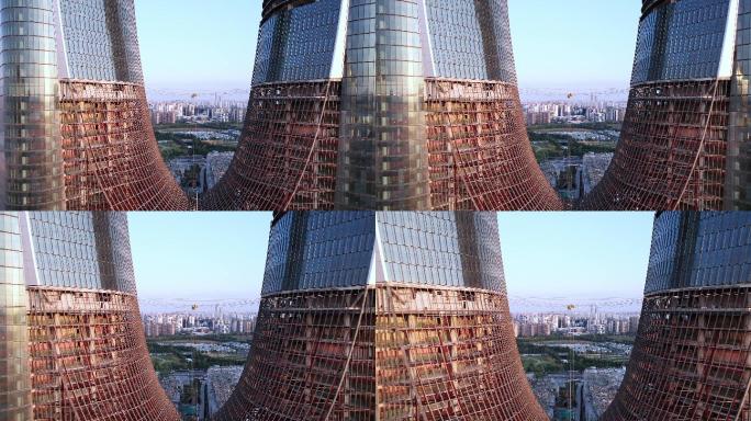 航拍建设中的摩天大楼杭州之门