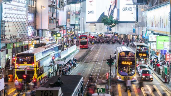 香港市中心商务区夜景延时