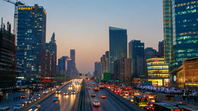 北京繁华夜景 长安街沿线车流 延时摄影