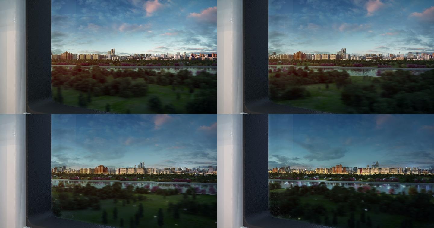 4k火车窗外高铁看窗外室内日景到夜景