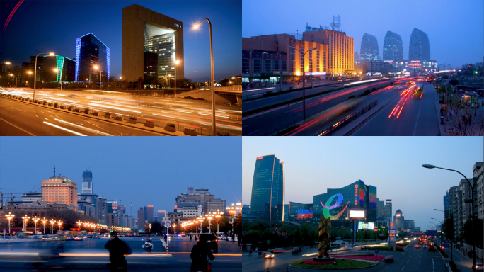 北京繁华夜景 地标 车流 立交桥 延时