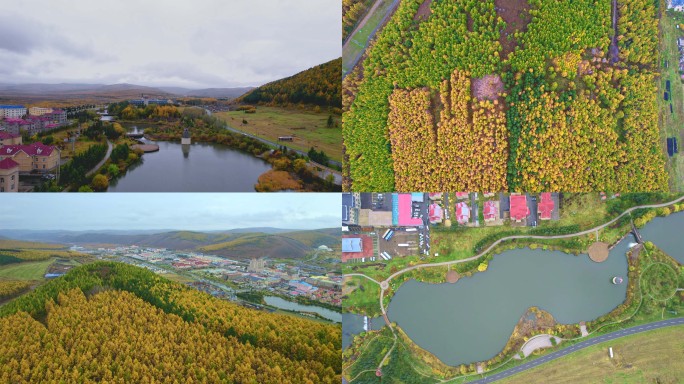 航拍阿尔山市秋天风景