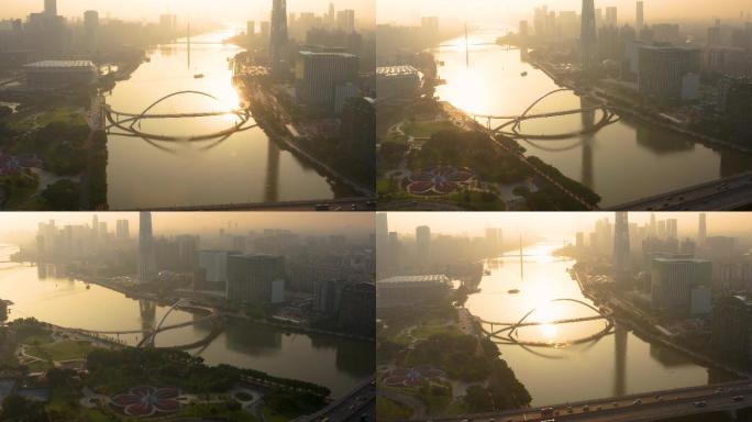 广州塔海心桥珠江早晨朝阳