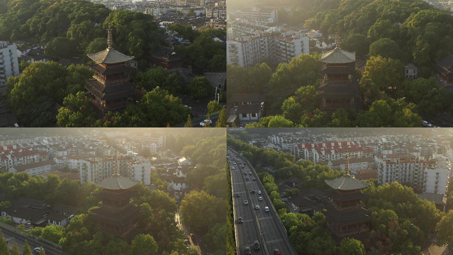 杭州中河高架 望仙阁 航拍视频素材3