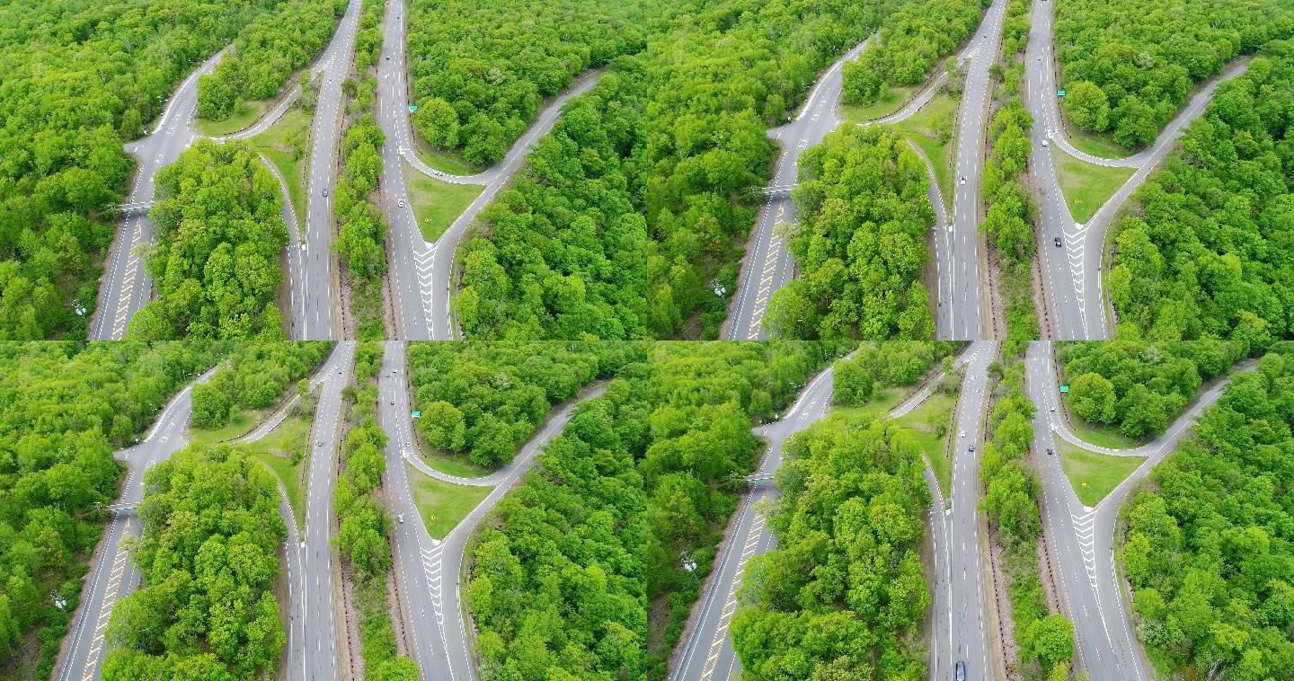 道路鸟瞰图文明街道森林马路绿色植被