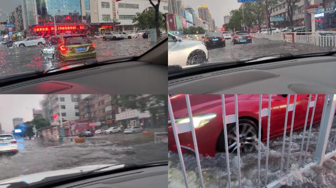 4K辽阳看海，下大雨水淹汽车