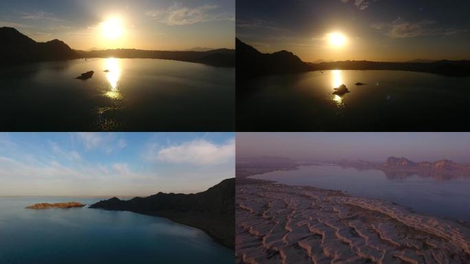新疆唯美原创塔克拉玛干沙漠湖泊日出航拍