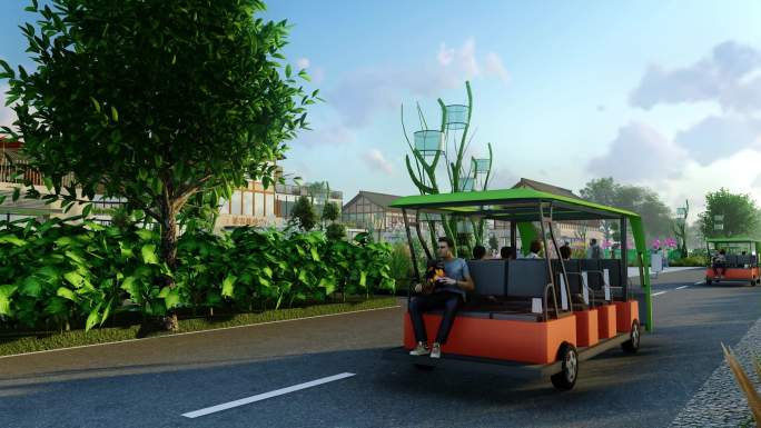 旅游景区观光车景观电瓶车出发点3D设计