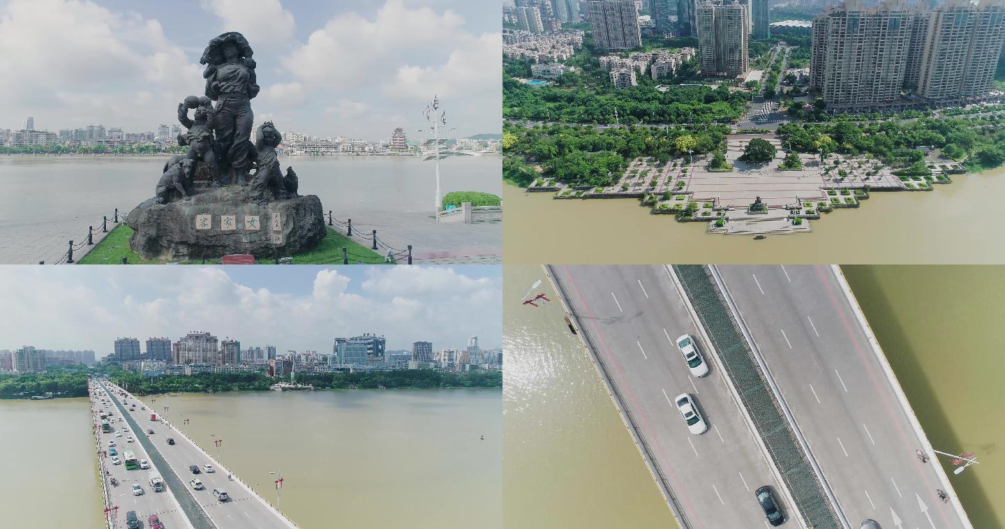 惠州客家女雕塑、东江大桥4K航拍