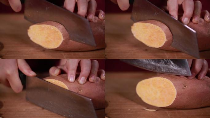 厨娘削地瓜皮切红薯片 (2)