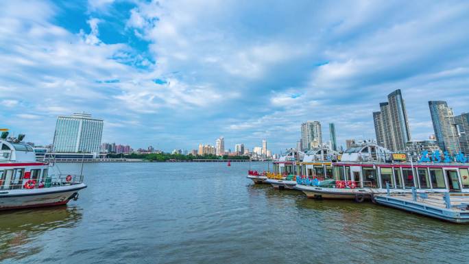 广州珠江码头城市天际线延时摄影4K