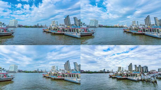 广州珠江码头城市天际线延时摄影4K