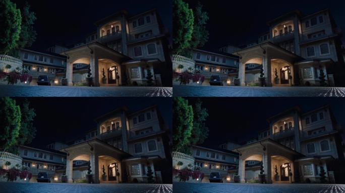一座房子别墅高档小区夜景视频