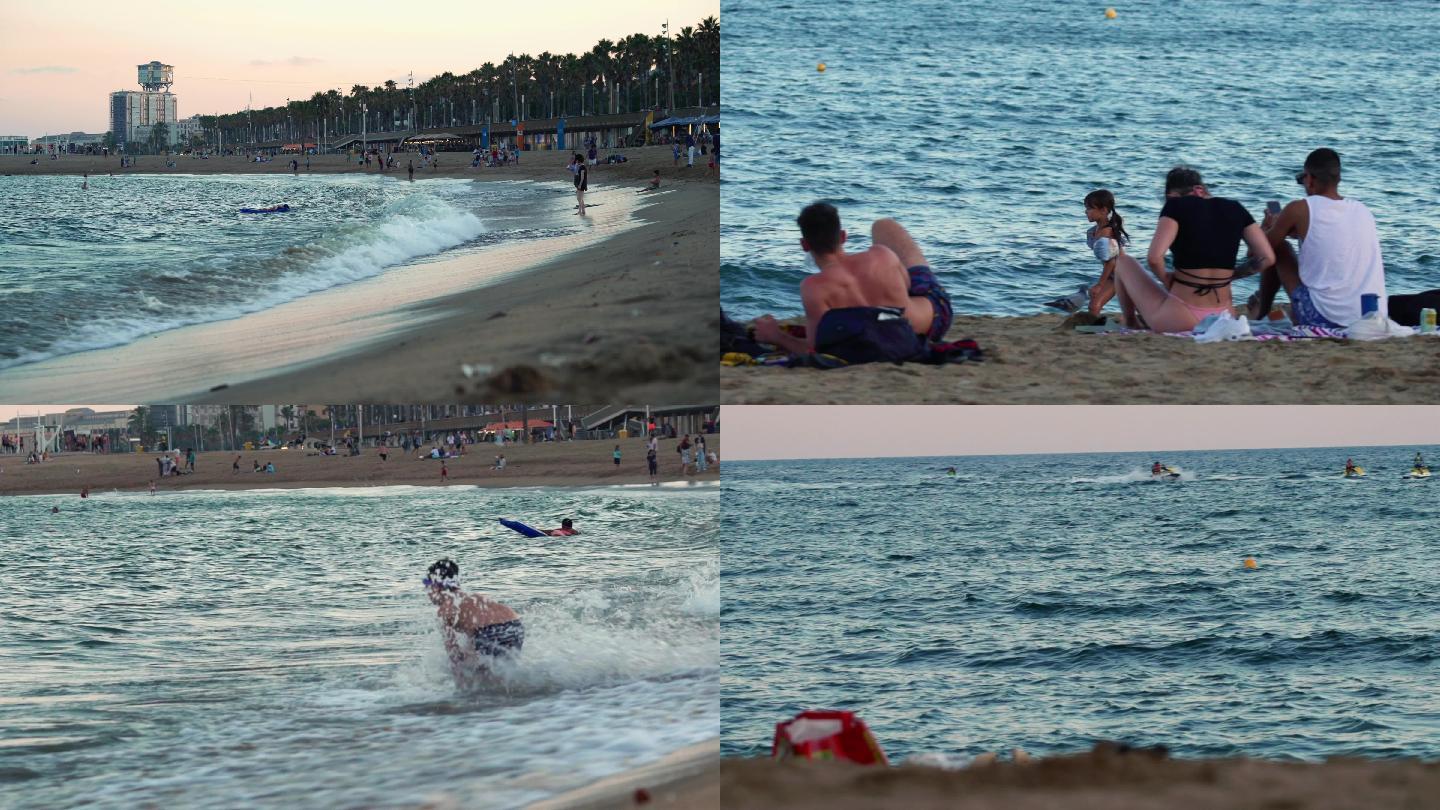 巴塞罗那 巴塞罗尼塔海滩实拍4k