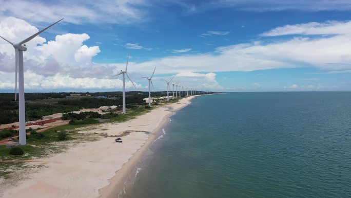 海南航拍海边风力发电
