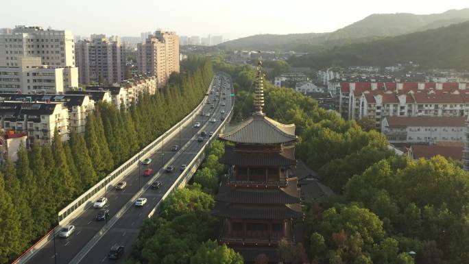 杭州中河高架 望仙阁 航拍视频素材2