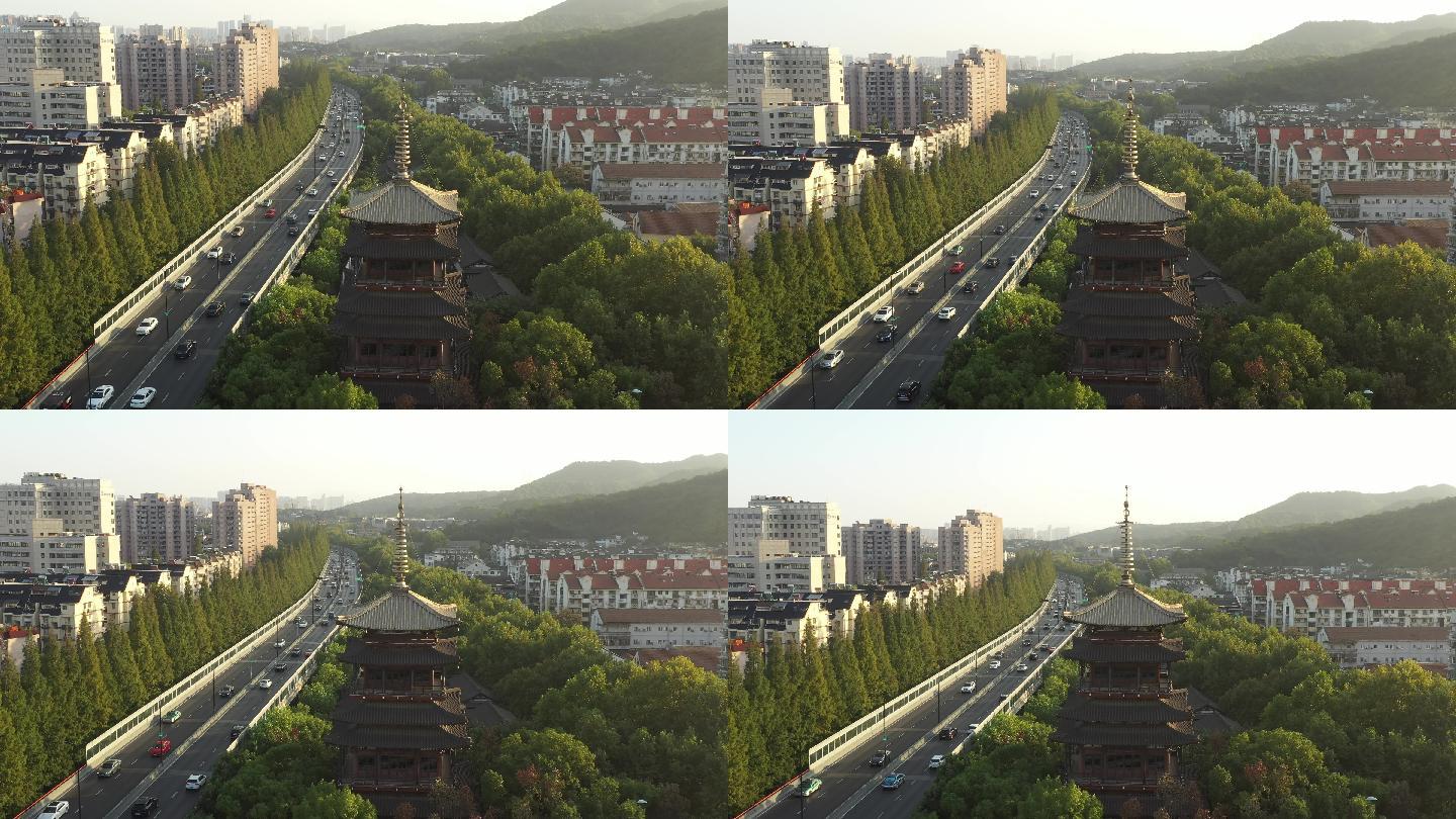 杭州中河高架 望仙阁 航拍视频素材2